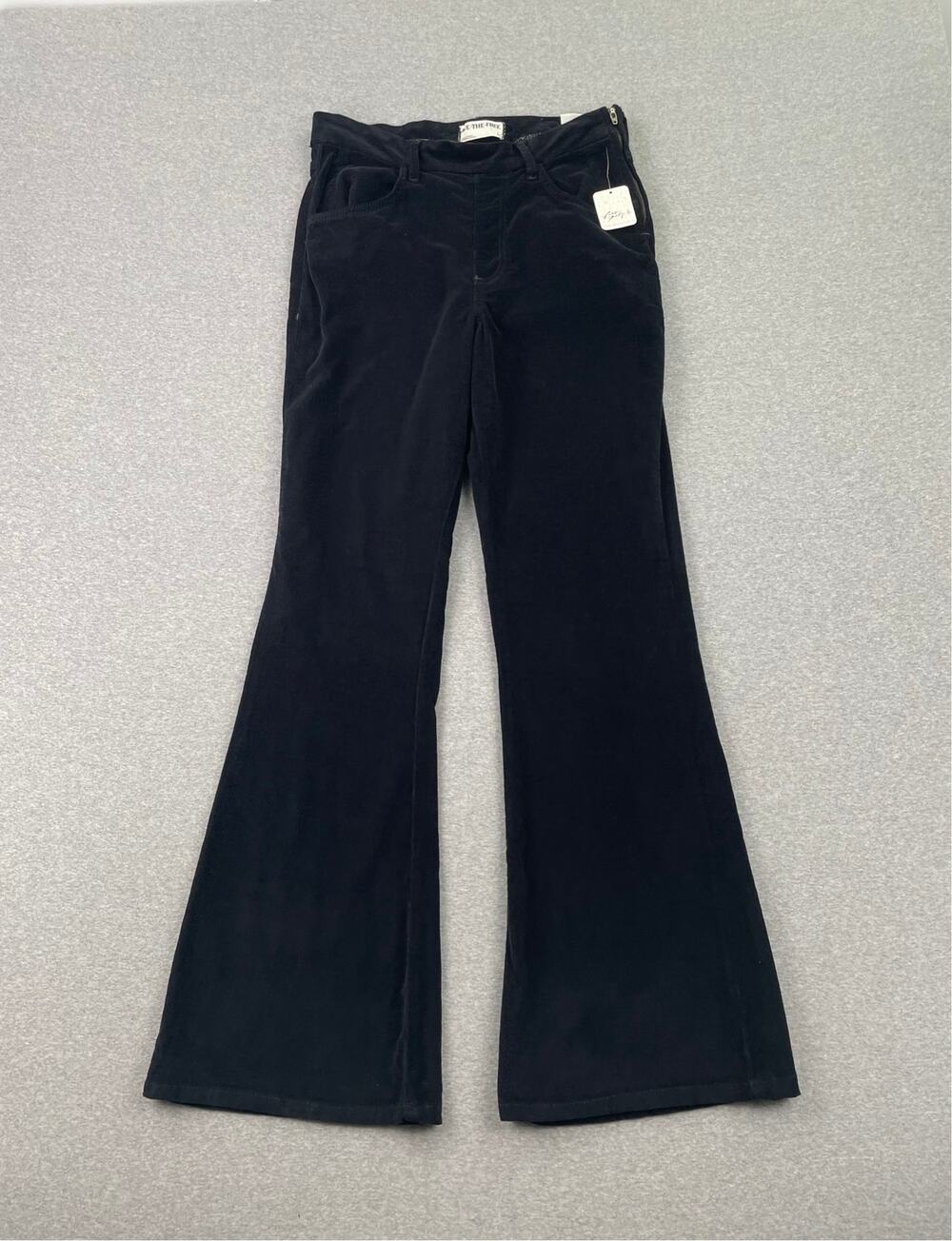 NWT Free People Crvy Karma Cord Flare Jeans L Jet Black Boho Hippie Going Out
